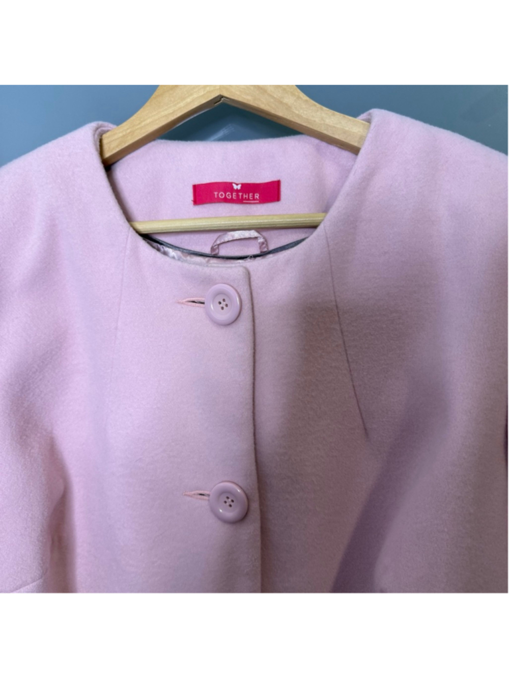Together Light Pink Collarless Pea Coat Button Front Pockets Size 14 Pre-Owned - Picture 5 of 9